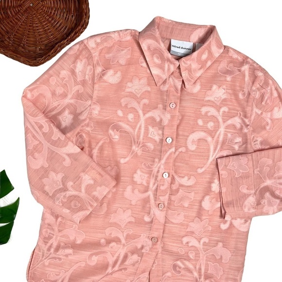 Vintage Alfred Dunner Button Up Scrollwork Blush Sheer Top Blouse Size 6 Petite - Picture 2 of 16